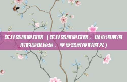 东升岛旅游攻略(东升岛旅游攻略,探索海南海滨的隐世秘境,享受悠闲度假时光)