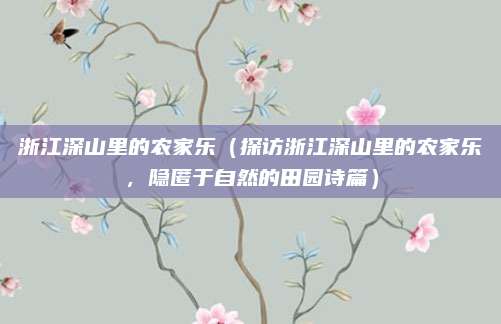 浙江深山里的农家乐（探访浙江深山里的农家乐，隐匿于自然的田园诗篇）
