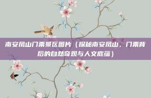 南安凤山门票景区图片(探秘南安凤山,门票背后的自然奇观与人文底蕴)