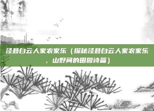 泾县白云人家农家乐(探秘泾县白云人家农家乐,山野间的田园诗篇)