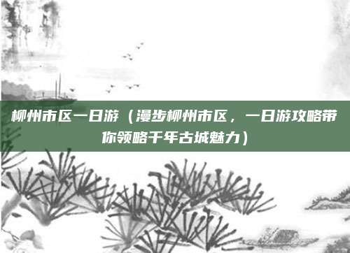 柳州市区一日游(漫步柳州市区,一日游攻略带你领略千年古城魅力)