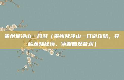 贵州梵净山一日游(贵州梵净山一日游攻略,穿越丛林秘境,领略自然奇观)