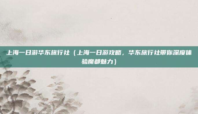 上海一日游华东旅行社(上海一日游攻略,华东旅行社带你深度体验魔都魅力)