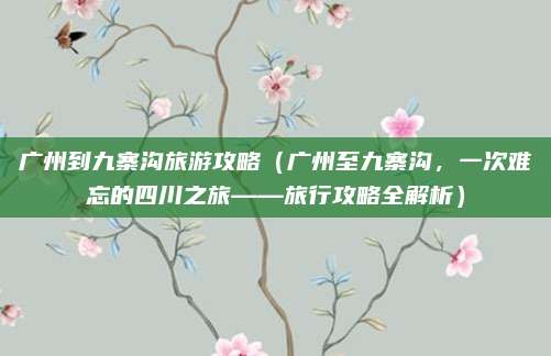 广州到九寨沟旅游攻略(广州至九寨沟,一次难忘的四川之旅——旅行攻略全解析)