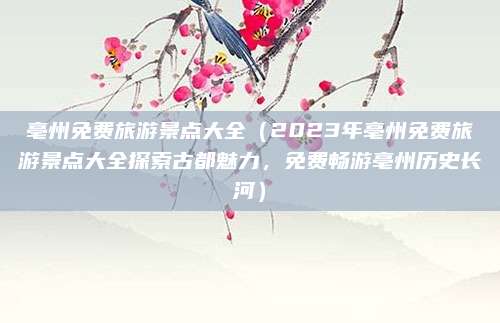 亳州免费旅游景点大全(2023年亳州免费旅游景点大全探索古都魅力,免费畅游亳州历史长河)