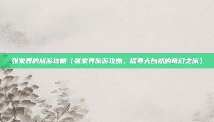 张家界的旅游攻略(张家界旅游攻略,探寻大自然的奇幻之旅)