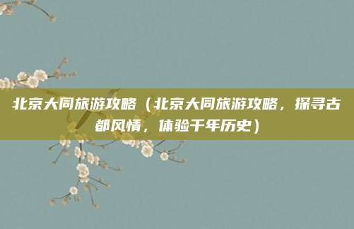 北京大同旅游攻略(北京大同旅游攻略,探寻古都风情,体验千年历史)