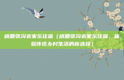 峨眉张沟农家乐住宿（峨眉张沟农家乐住宿，体验传统乡村生活的新选择）