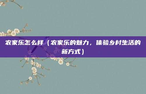 农家乐怎么样(农家乐的魅力,体验乡村生活的新方式)