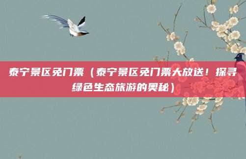 泰宁景区免门票（泰宁景区免门票大放送！探寻绿色生态旅游的奥秘）
