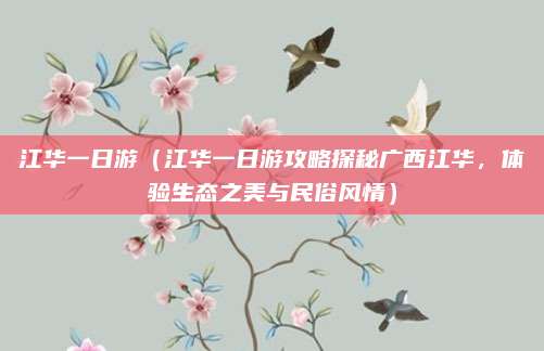 江华一日游（江华一日游攻略探秘广西江华，体验生态之美与民俗风情）