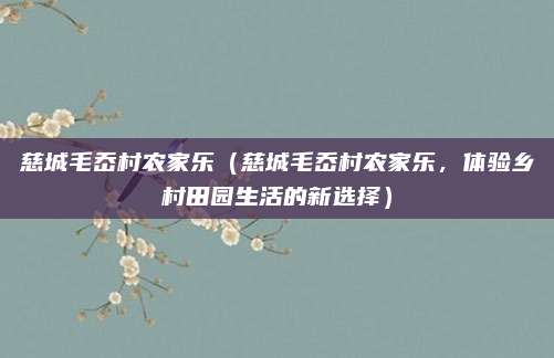 慈城毛岙村农家乐(慈城毛岙村农家乐,体验乡村田园生活的新选择)