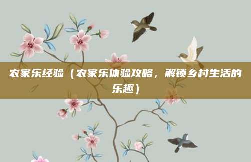 农家乐经验(农家乐体验攻略,解锁乡村生活的乐趣)