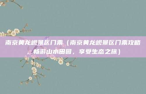 南京黄龙岘景区门票(南京黄龙岘景区门票攻略,畅游山水田园,享受生态之旅)