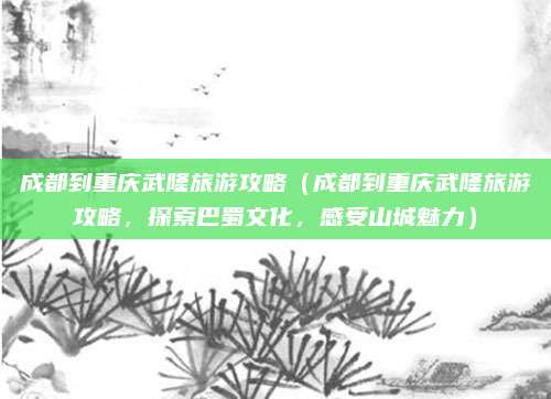 成都到重庆武隆旅游攻略(成都到重庆武隆旅游攻略,探索巴蜀文化,感受山城魅力)