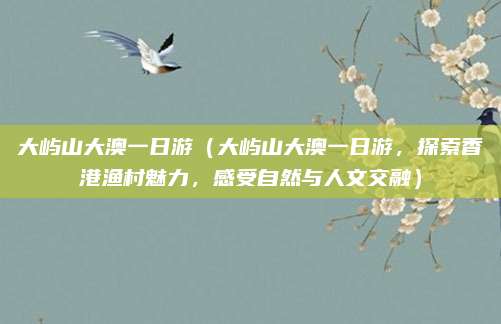 大屿山大澳一日游(大屿山大澳一日游,探索香港渔村魅力,感受自然与人文交融)