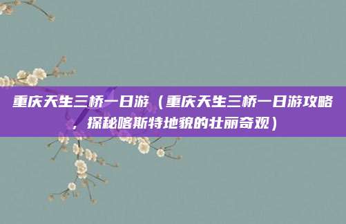 重庆天生三桥一日游(重庆天生三桥一日游攻略,探秘喀斯特地貌的壮丽奇观)