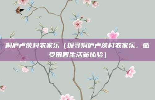桐庐卢茨村农家乐(探寻桐庐卢茨村农家乐,感受田园生活新体验)