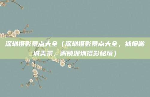 深圳摄影景点大全(深圳摄影景点大全,捕捉鹏城美景,解锁深圳摄影秘境)