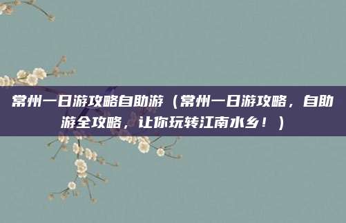 常州一日游攻略自助游(常州一日游攻略,自助游全攻略,让你玩转江南水乡!)