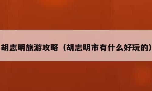 胡志明旅游攻略（胡志明市有什么好玩的）