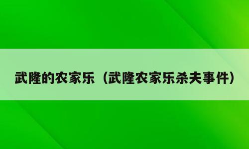 武隆的农家乐（武隆农家乐杀夫事件）