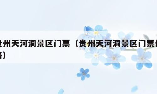 贵州天河洞景区门票（贵州天河洞景区门票价格）